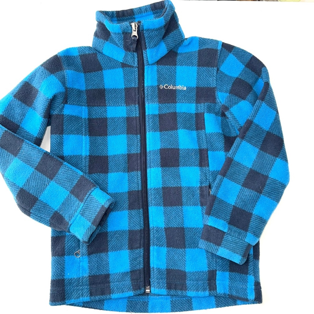 COLUMBIA Boys XS 6-7 Blue Buffalo Check Long Sleeve Full Zip Jacket U1